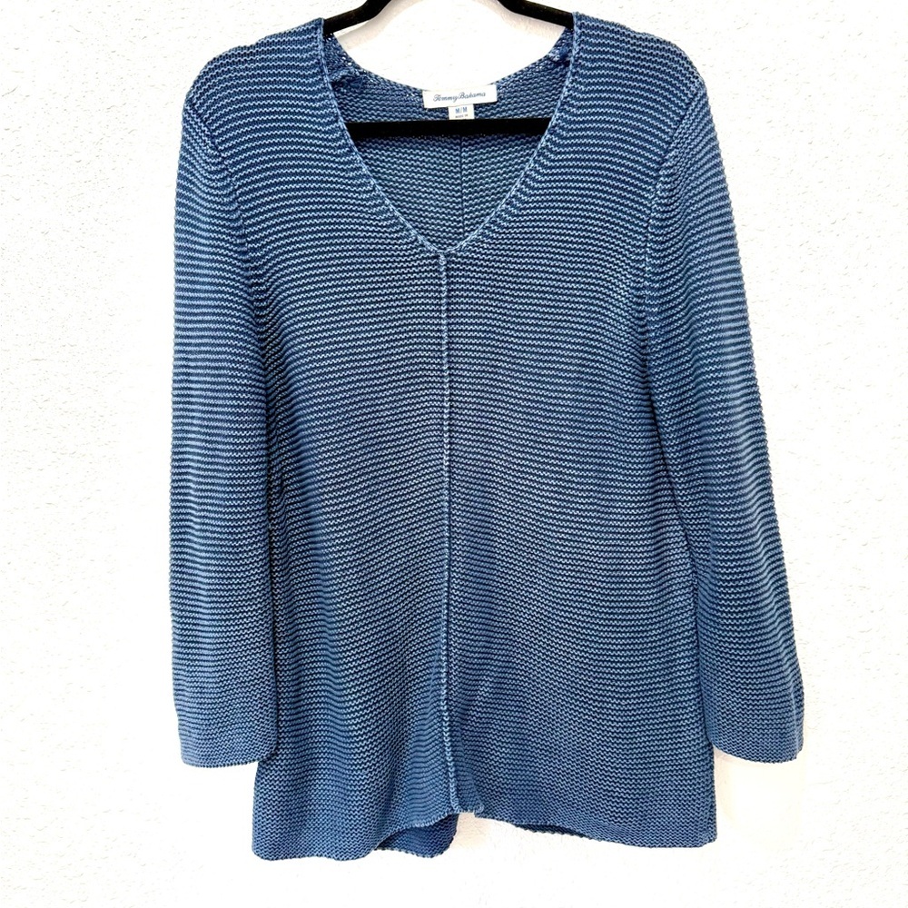 Tommy Bahama Cotton Blue V-Neck Sweater M